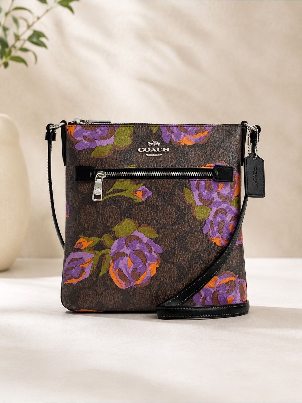 Coach CL660 Mini Rowan File Crossbody Bag Signature Rose Floral Brown Iris Multi